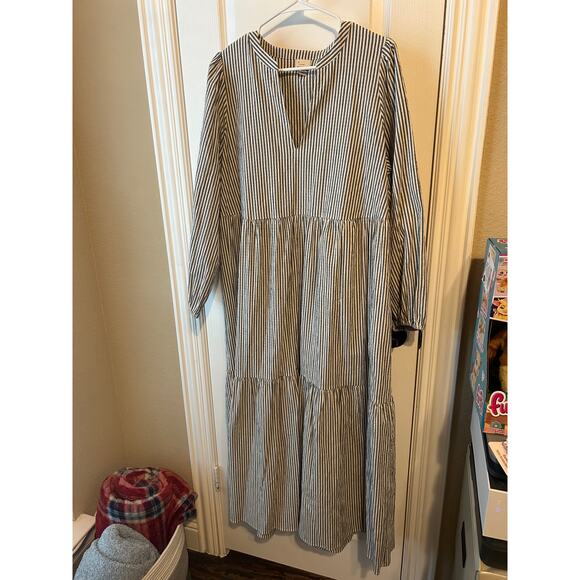 Blue and White Striped A New Day Maxi Dress Puff Sleeve, Long Sleeve - Picture 1 of 7